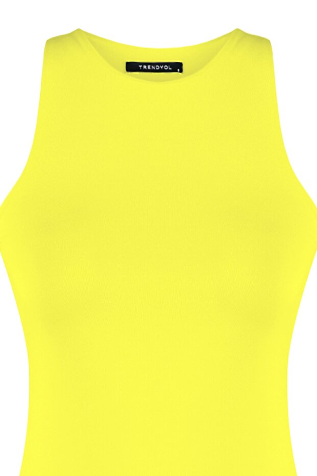 Sarı Halter Yaka Vücuda Oturan Esnek Alttan Çıtçıtlı Örme Body TWOSS20BD0044 - 7