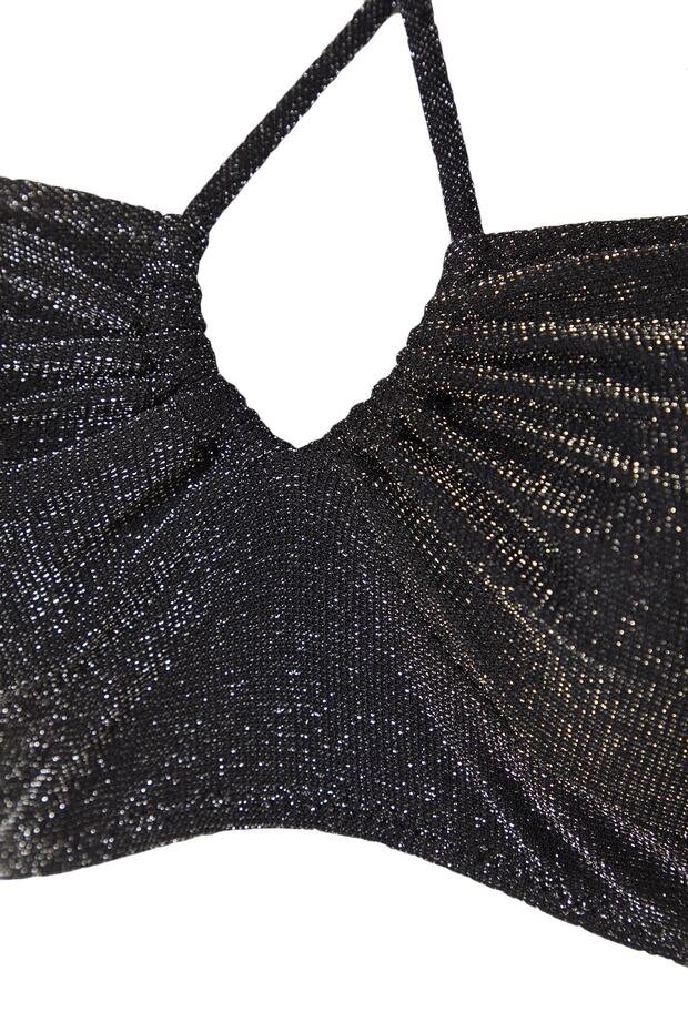 Siyah Straplez Simli Bikini Üstü TBESS23BU00302 - 8