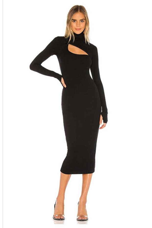 Rochie maxi de damă cu guler rotit cu degete - 1