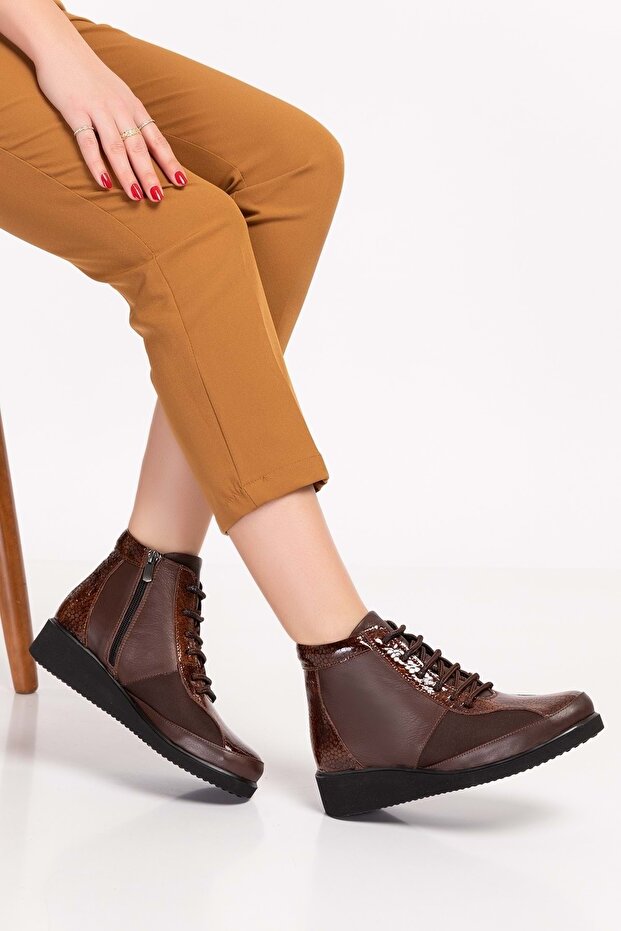 Genuine Leather Anatomical Sole Special Boots for Bone Protrusion Ert.3870 - Brown - 39