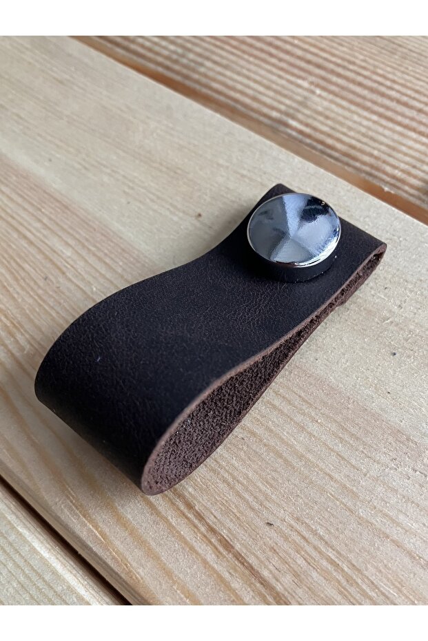 Genuine Leather Cabinet Button Handle - Bitter Coffee