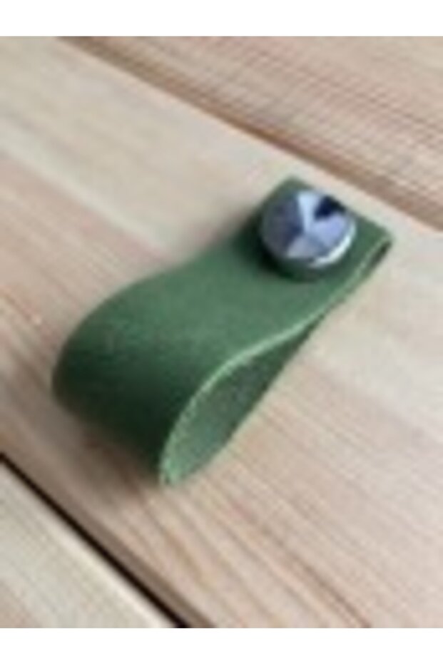 Genuine Leather Cabinet Button Handle - Oil Green (5 Pieces)