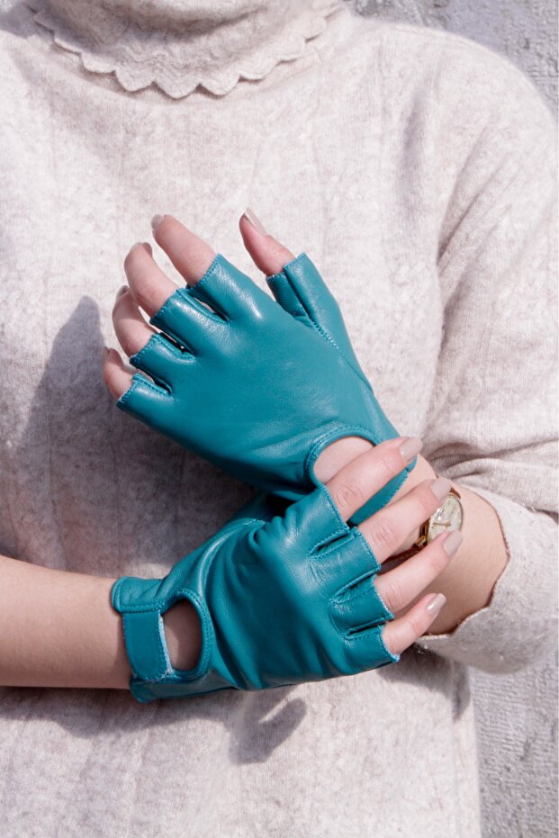 Parmaksız Kadın Deri Eldiven (siyah) - 3