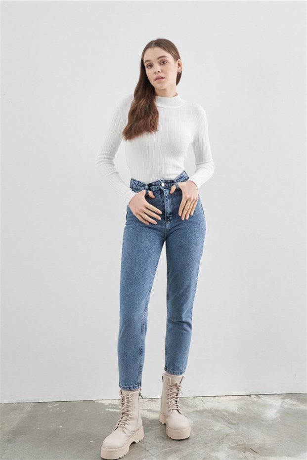 High Waist Blue Mom Jeans Lycra Stretchy Jeans