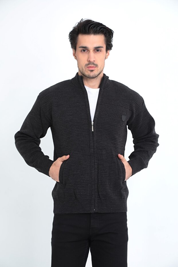 Dad Zippered Steel Knit Men's Cardigan