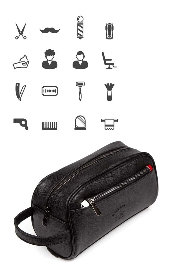 Men's Black Vegan Leather Personal Shaving Cosmetic Clutch Bag Travel Care Handbag