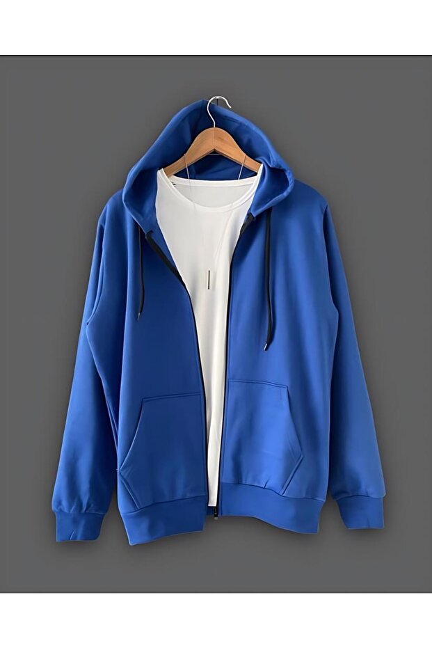 Zippered Jacket Cobalt Blue Sweatshirt Hooded