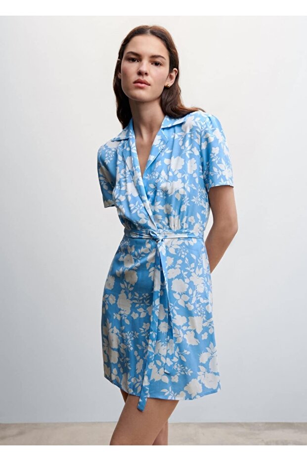 Çiçek Desenli Gömlek Elbise - 1