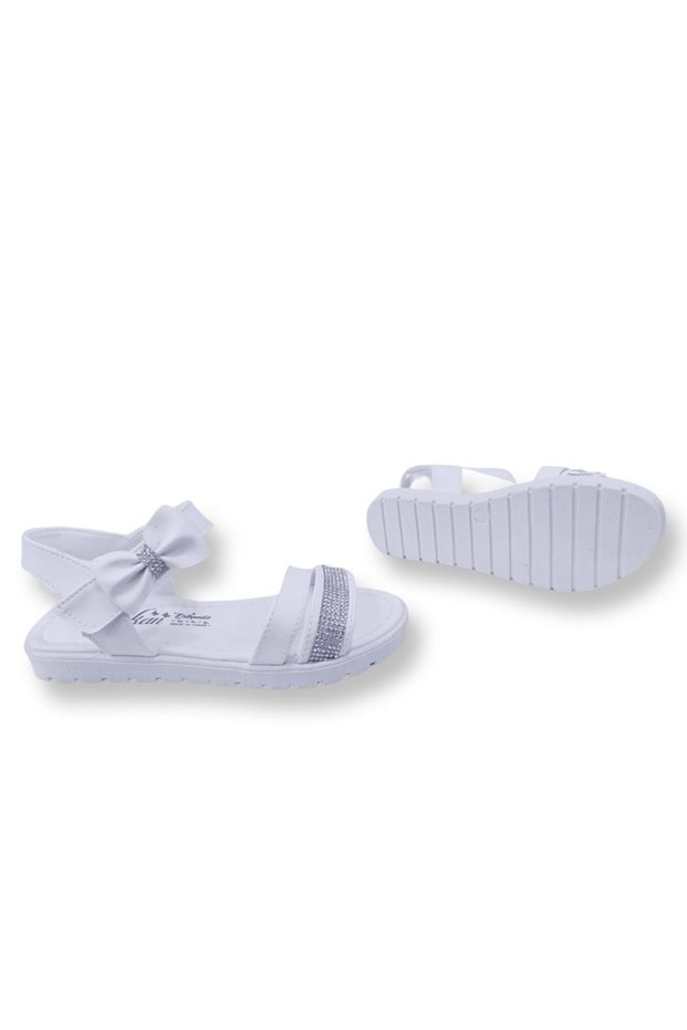 Children's White Jewelled Velcro Sandals Wedding Shoes Type Transparent
