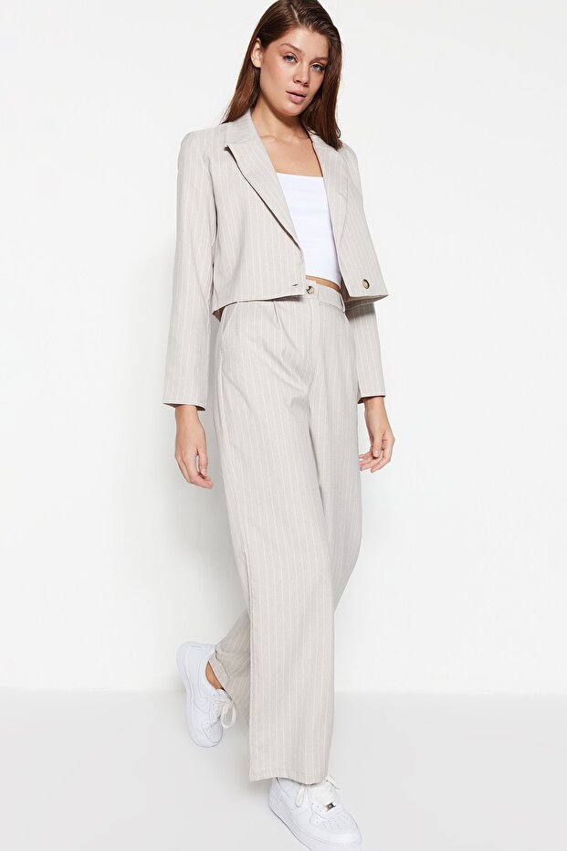 Stone Wide Leg/Wide Leg Woven Striped Kalhoty TWOSS23PL00109 - 4