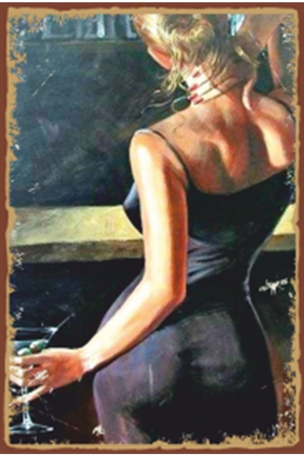 Woman Drinking Wine Painting Retro Wooden Poster