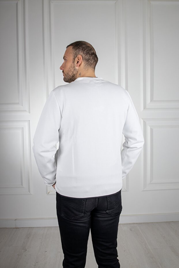 Fermuarlı Beyaz Sweatshirt - 5
