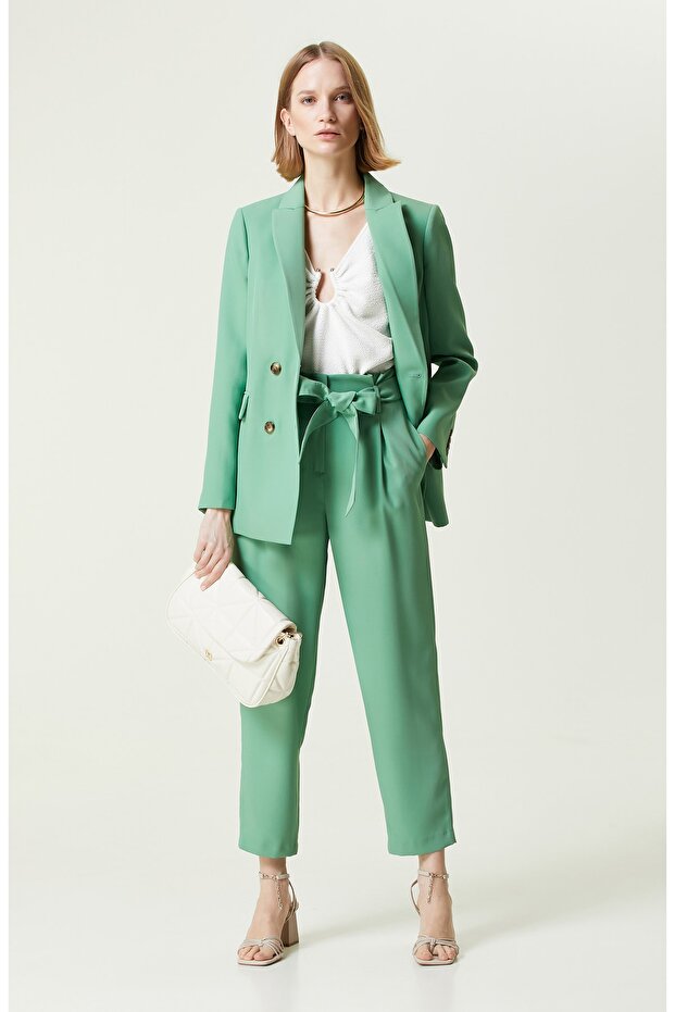 Yeşil Yüksek Bel Pantolon - 1