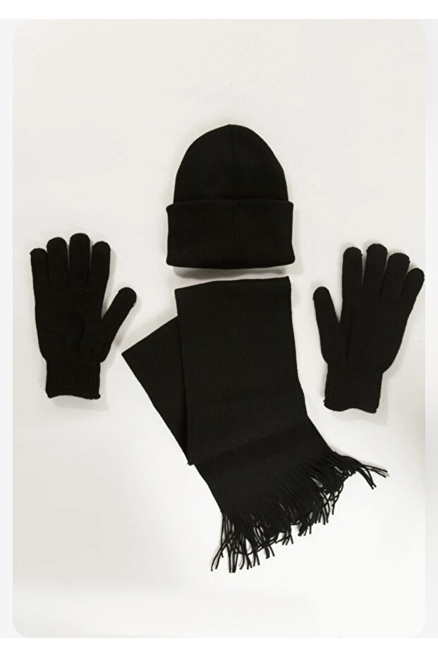 Black Scarf & Beret & Gloves Set Scarf-beret-gloves