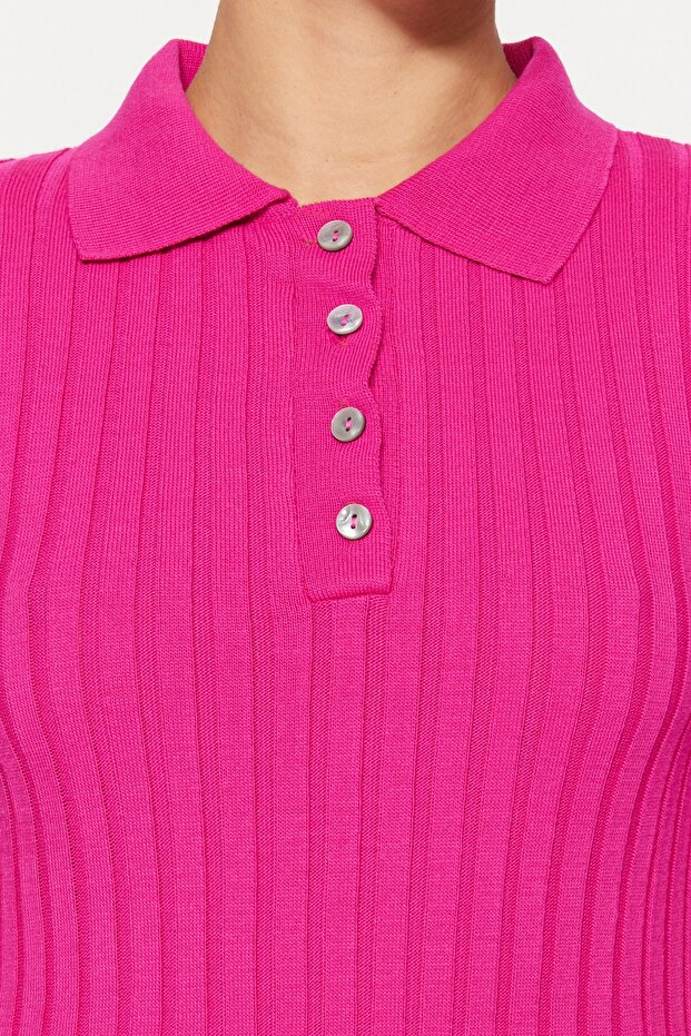 Fuşya Basic Polo Yaka T-Shirt Görünümlü İnce Bluz TWOSS20BZ0112 - 8