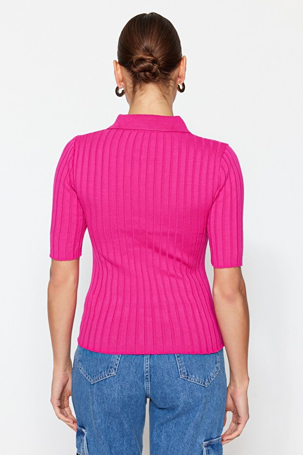 Fuşya Basic Polo Yaka T-Shirt Görünümlü İnce Bluz TWOSS20BZ0112 - 9