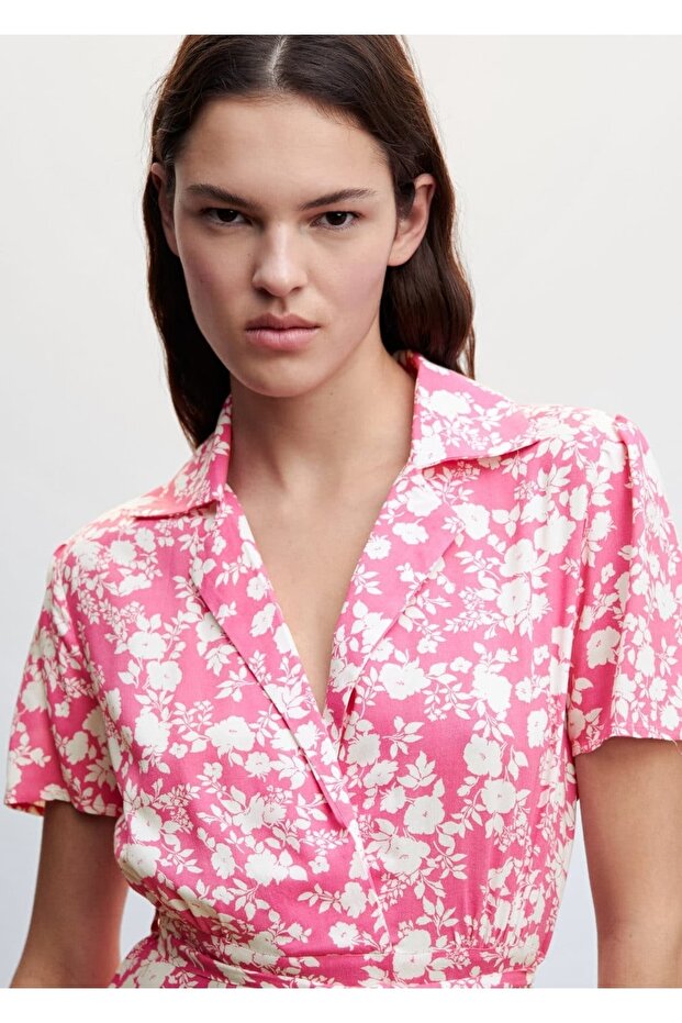 Çiçek Desenli Gömlek Elbise - 5