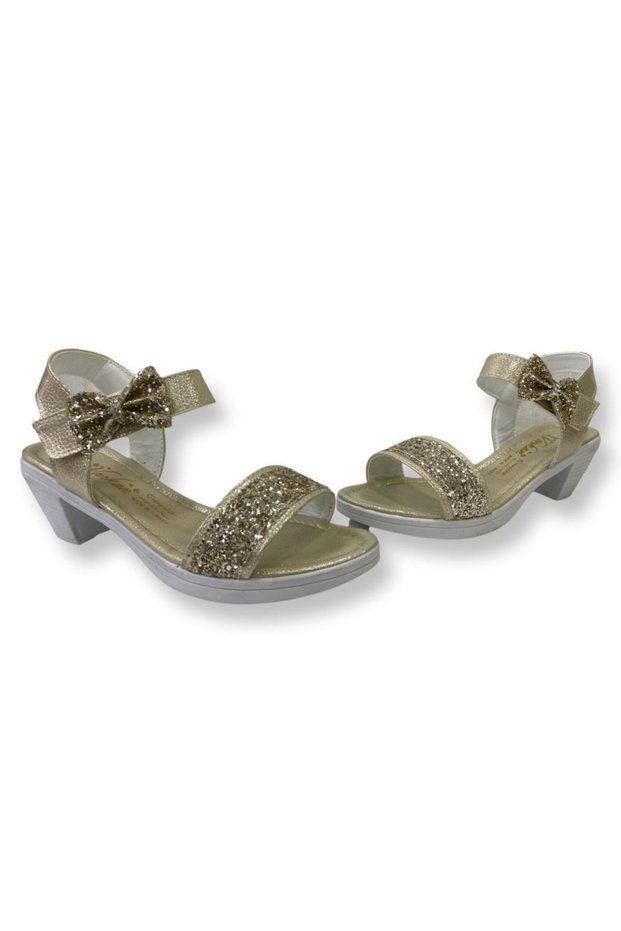 Children's Gold Heeled Velcro Sandals Wedding Shoes Type Transparent