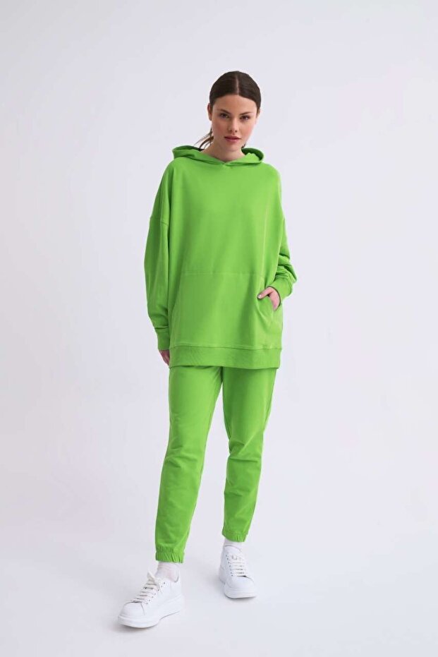 Green Sweatpants Organic Lace-up Women's Regular Fit