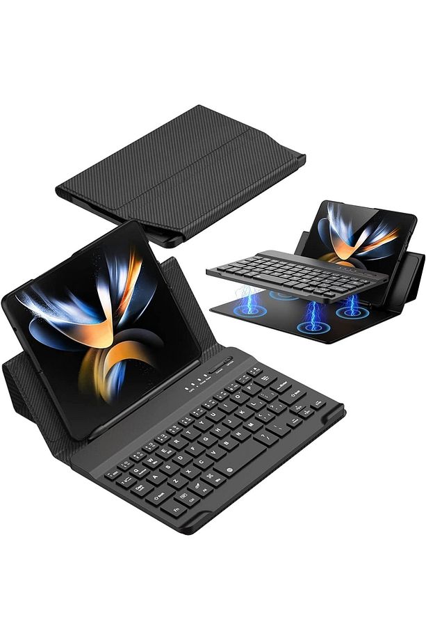 Galaxy Z Fold 3 Kablosuz Bluetooth Klavye Flip Seyahat Taşıma Çantası Kapaklı Keyboard - 1