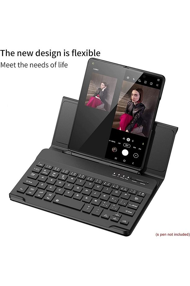 Galaxy Z Fold 3 Kablosuz Bluetooth Klavye Flip Seyahat Taşıma Çantası Kapaklı Keyboard - 6