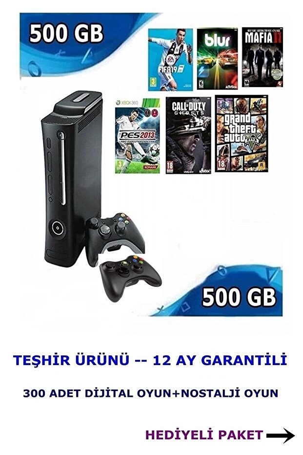 xbox 360 Elite 500 Gb Hdd 2 Ad Kol 300 Dijital Oyun Teşhir Ürünü