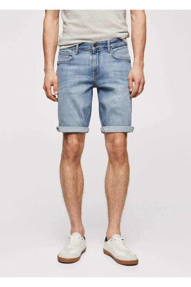 Dar Kesim Denim Bermuda Şort - 1