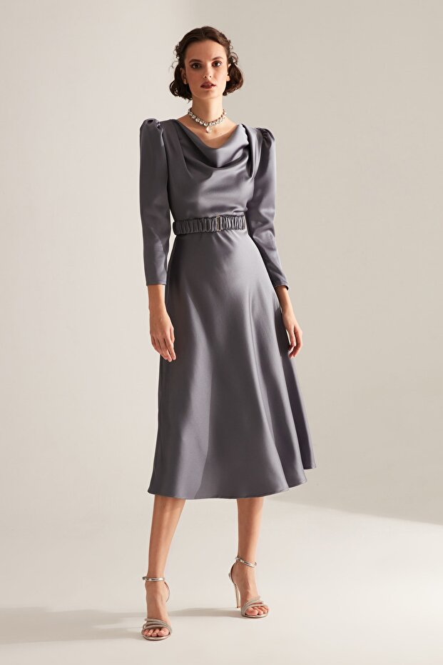 Off-the-shoulder Neckline Flared Skirt Gray Engagement Dress