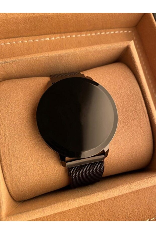 Siyah Hasır Mıknatıslı Kordon Sarı Kasa Dokunmatik Erkek Saati - 3