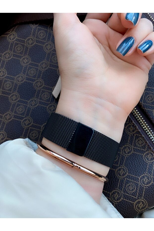 Siyah Hasır Mıknatıslı Kordon Sarı Kasa Dokunmatik Erkek Saati - 7