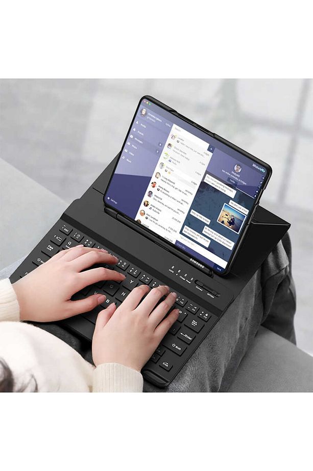 Galaxy Z Fold 3 Kablosuz Bluetooth Klavye Flip Seyahat Taşıma Çantası Kapaklı Keyboard - 3