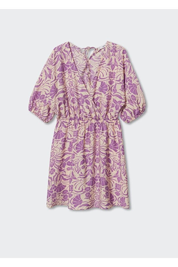 Desenli Dökümlü Elbise - 3