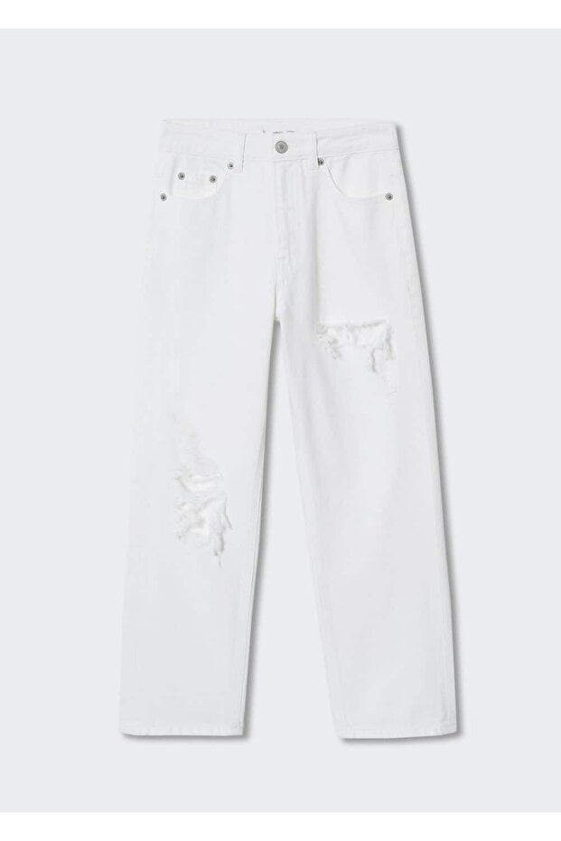 Dekoratif Yırtıklı Düz Kesim Jean - 1