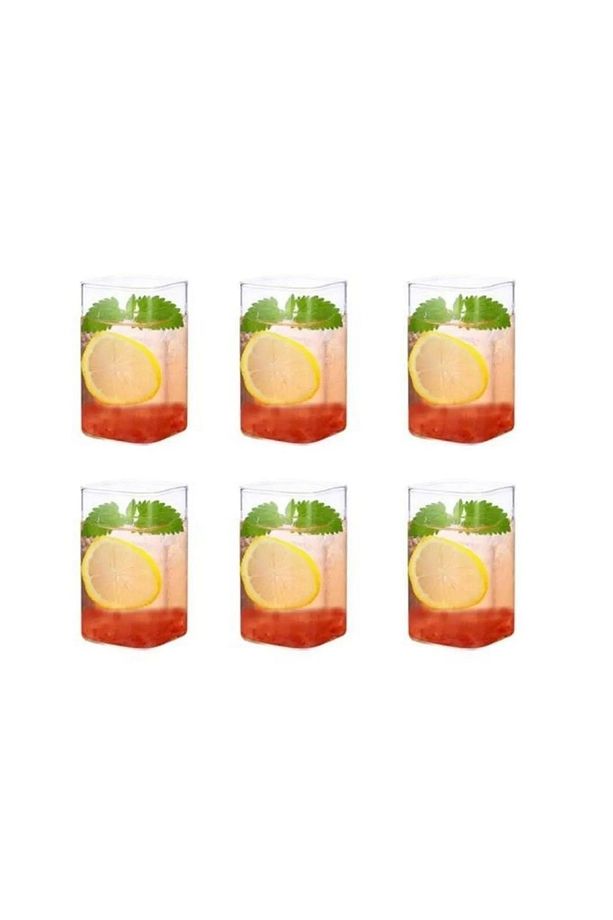 6 Adet Dikdörtgen Isıya Dayanıklı Borosilikat Trend Meşrubat Bardağı 380 Ml Kare Bardak - 5