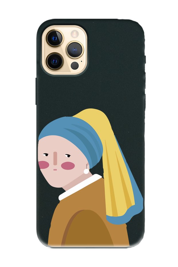 iPhone 14 Pro Black Launch Phone Case with Pearl Earring Girl Design