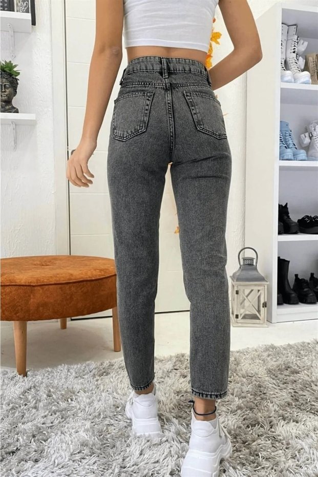 Viola Women's Smoked Color High Waist Lycra Denim Fabric Mom Fit High Waist Jeans