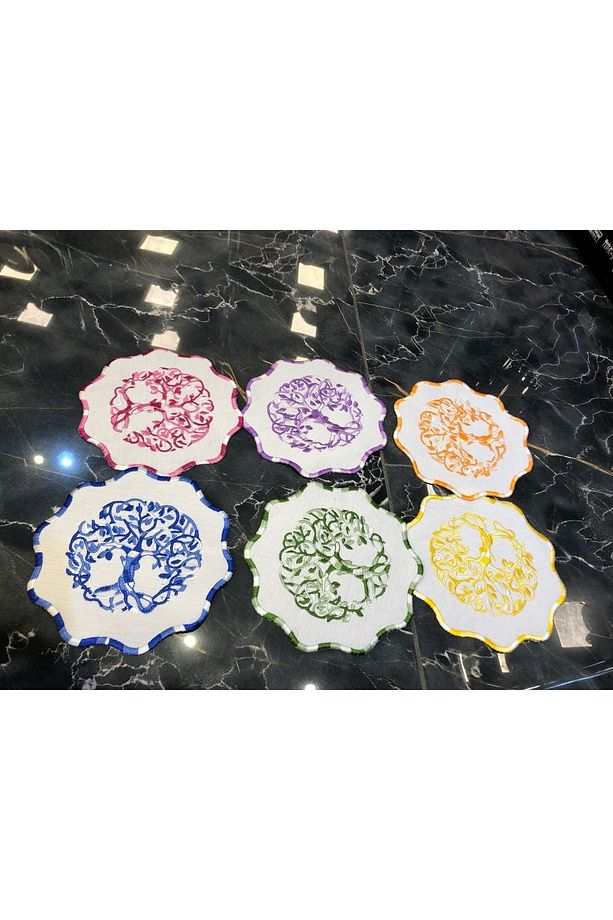 Multicolor 6'lı Kokteyl Kahve Sunum Peçetesi Maraş Işi Sırma Nakış Işlemeli Sunumluk Peçete - 3