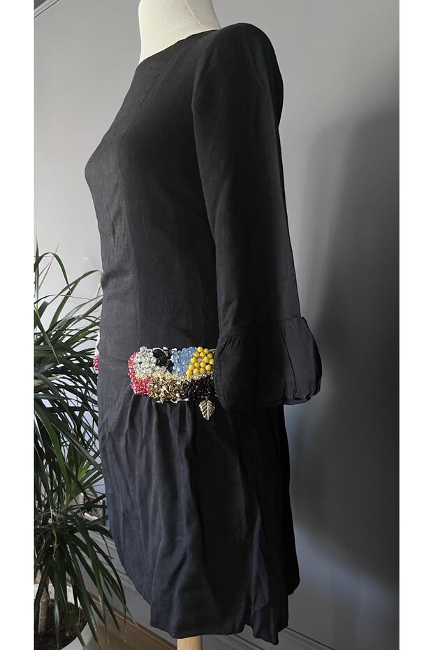 Siyah Işlemeli Elbise Tunik - 1