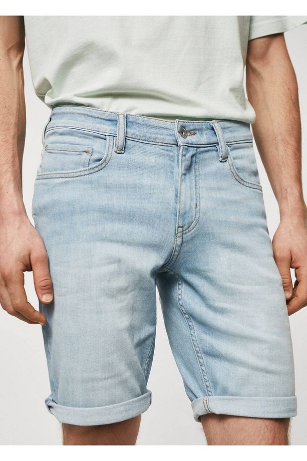 Dar Kesim Denim Bermuda Şort - 5