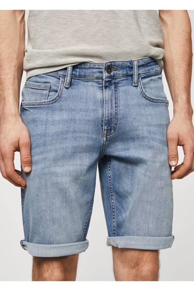 Dar Kesim Denim Bermuda Şort - 5