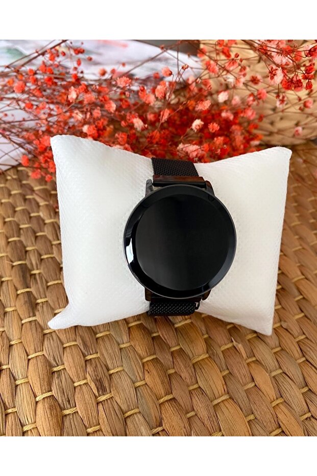 Siyah Hasır Mıknatıslı Kordon Sarı Kasa Dokunmatik Erkek Saati - 5