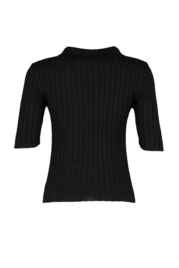 Siyah Basic Polo Yaka T-Shirt Görünümlü İnce Bluz TWOSS20BZ0112 - 9