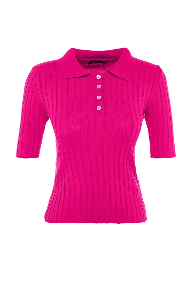 Fuşya Basic Polo Yaka T-Shirt Görünümlü İnce Bluz TWOSS20BZ0112 - 10