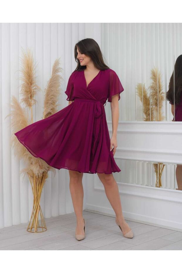 Short Sleeve Straight Chiffon Dress