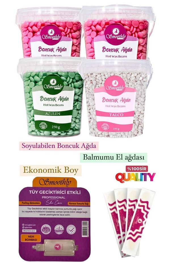 Mix 4 Adet 1000 gr Soyulabilen Boncuk Ağda Seti 1 Adet Karınca Yumurta Yağ, Spatula Seti - 1