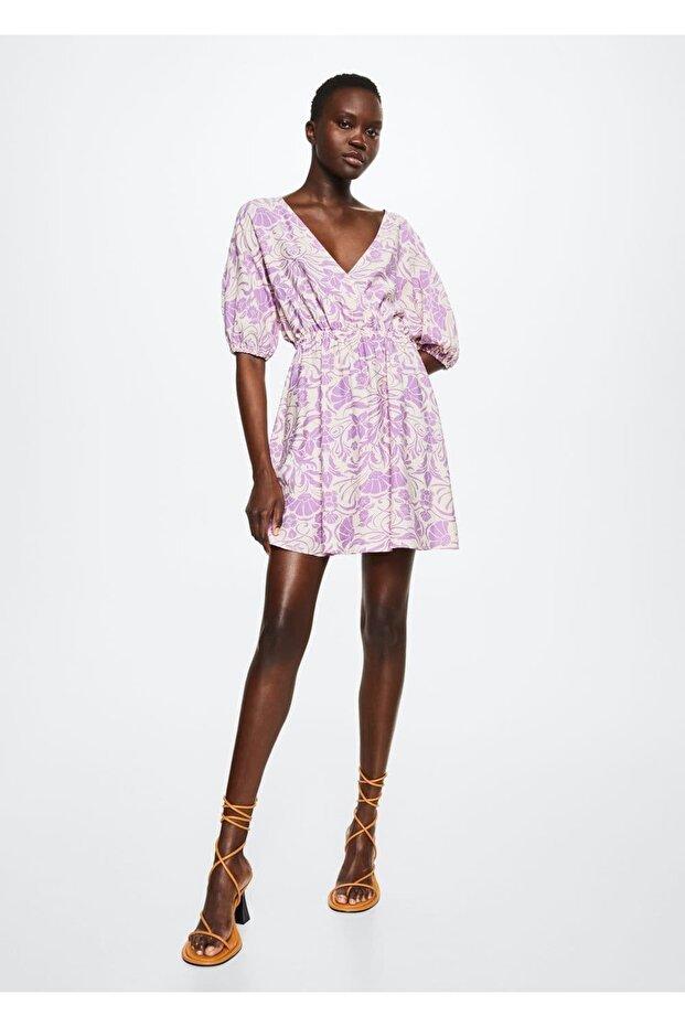 Desenli Dökümlü Elbise - 2