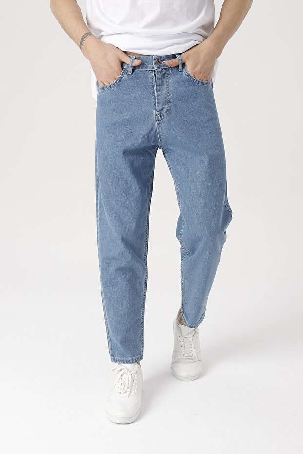 Denim Men's Blue Boyfriend Buttoned Trousers Jeans