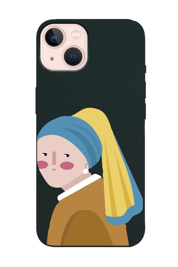 iPhone 14 Plus Black Launch Phone Case with Pearl Earring Girl Design