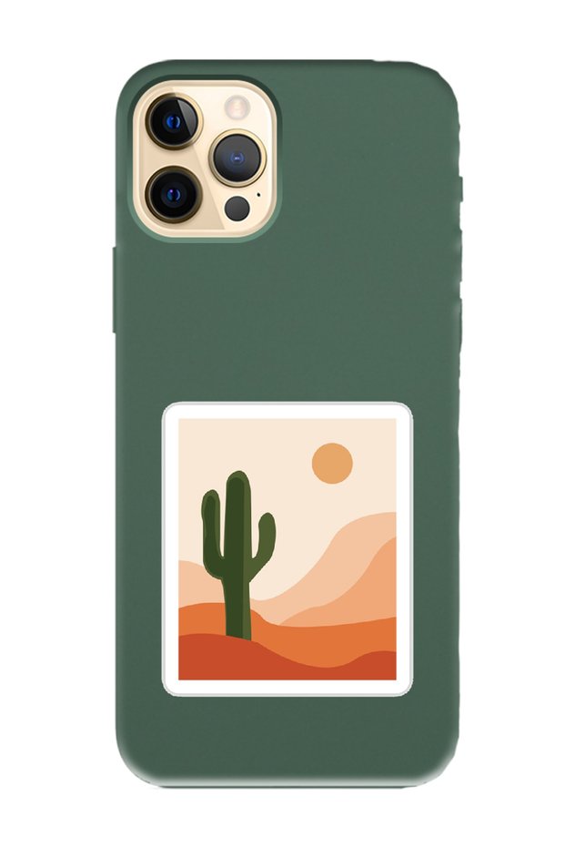 iPhone 14 Pro Max Dark Green Launch Phone Case with Desert Cactus Design