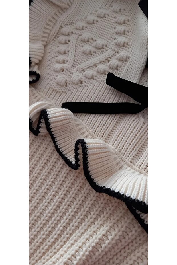 Pullover mit Schleife für Damen – Rüschen Ecru - 3